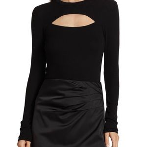 Enza Costa Silk Blend Rib-Knit Cut-Out Top in black. Size XS.